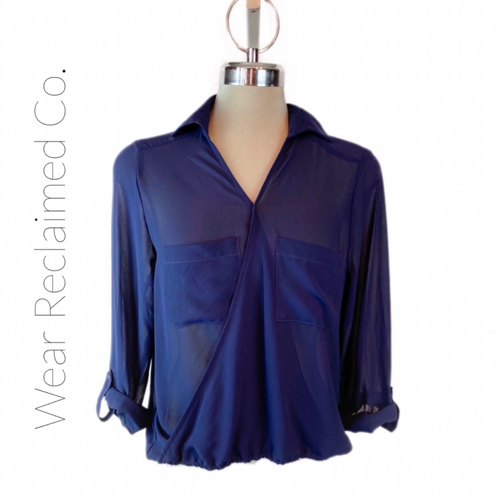 NWT BAR lll CrossOver Open Back Draped Navy Top